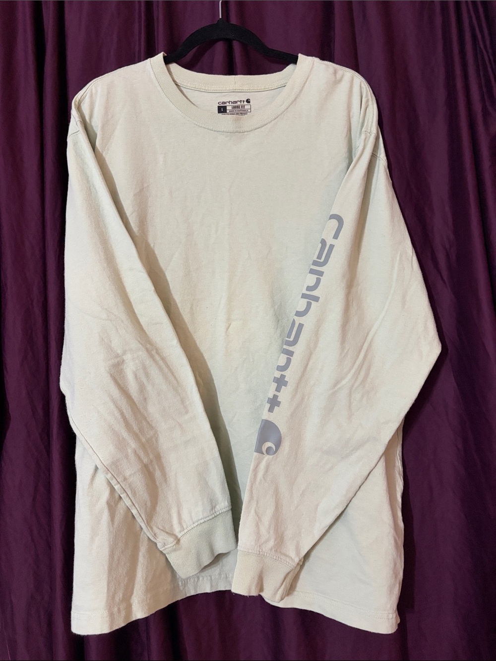 Carhartt Men’s Long-Sleeve Crewneck Tee in Light green with Sleeve Logo
